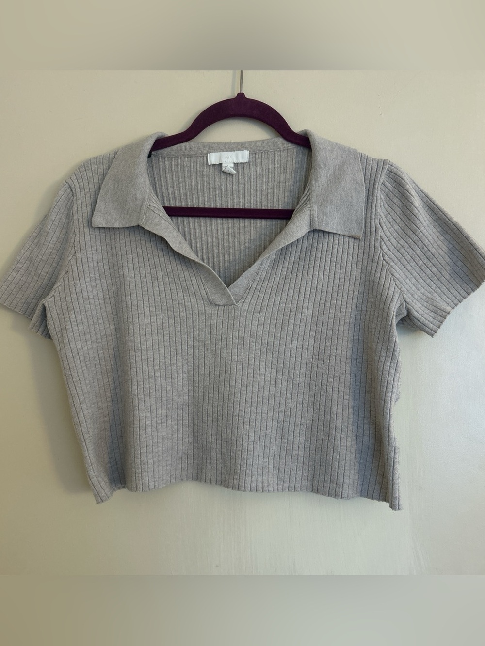 Ribbed Knit Polo Crop Top